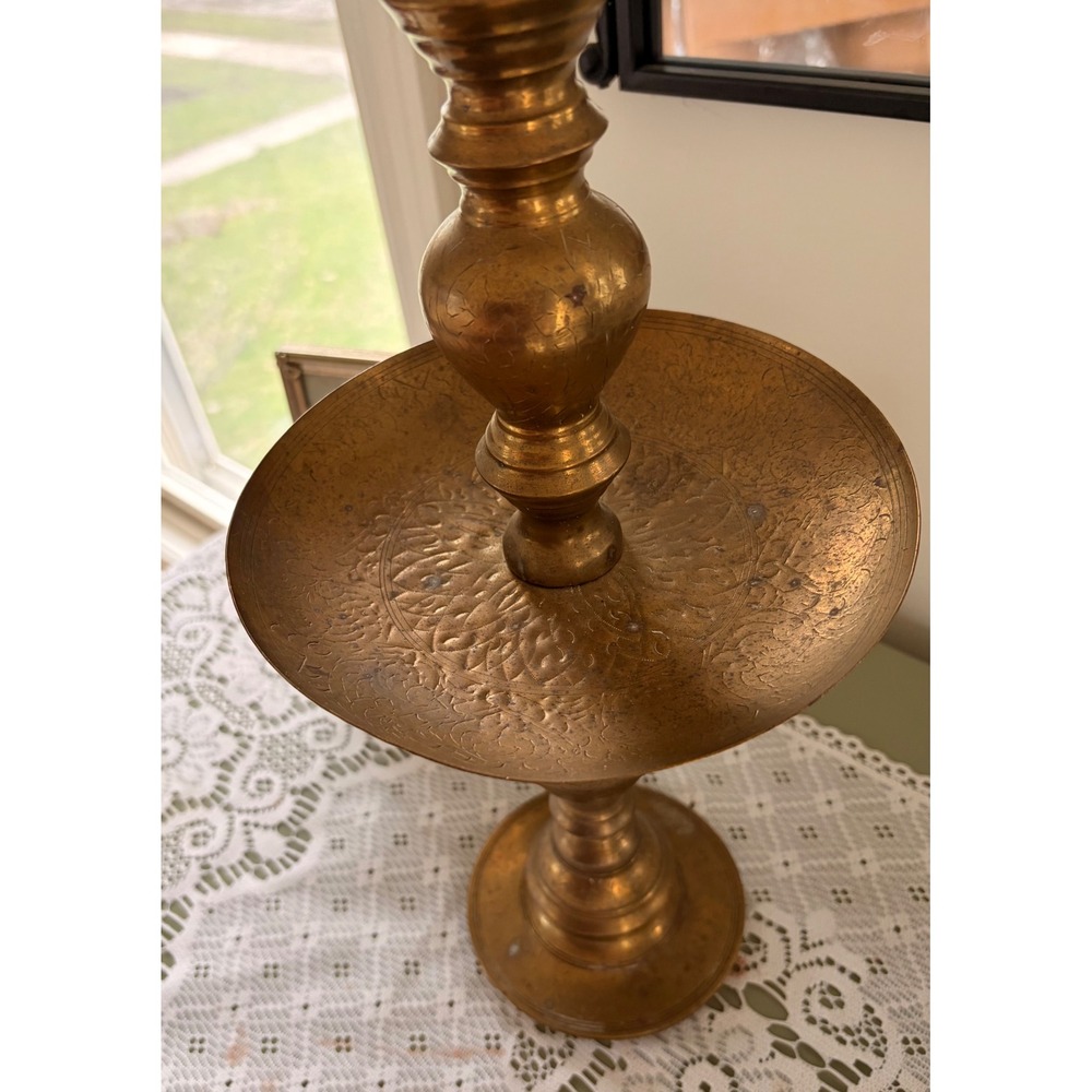 Pair of Vintage Brass Floor Candlesticks | Tall Ornate Candle Holders - Picture 4 of 7